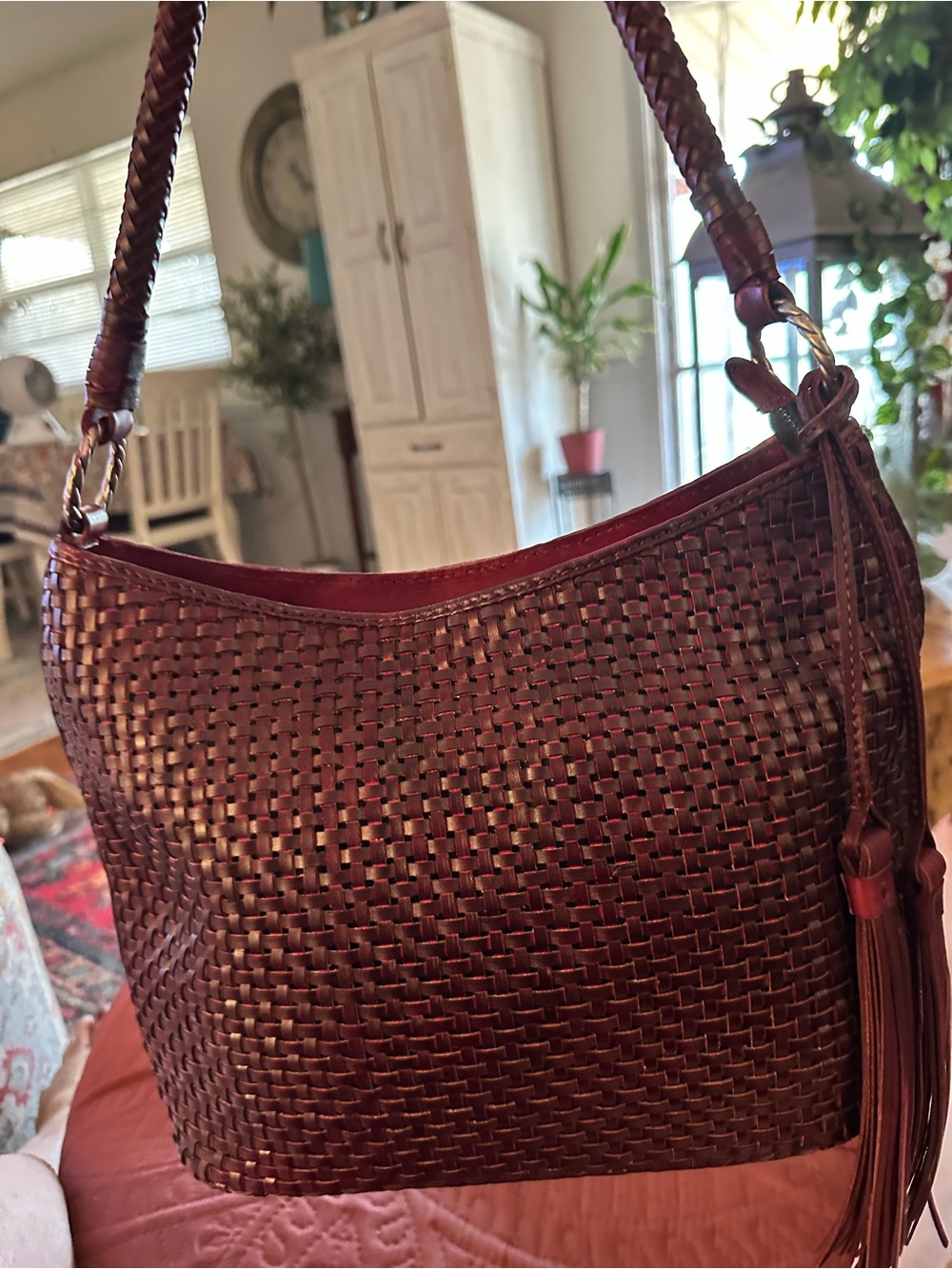 Patricia Nash Castelli Woven Italian Leather Shoulder Hobo Bag in Oxblood) NWOT - Picture 9 of 12